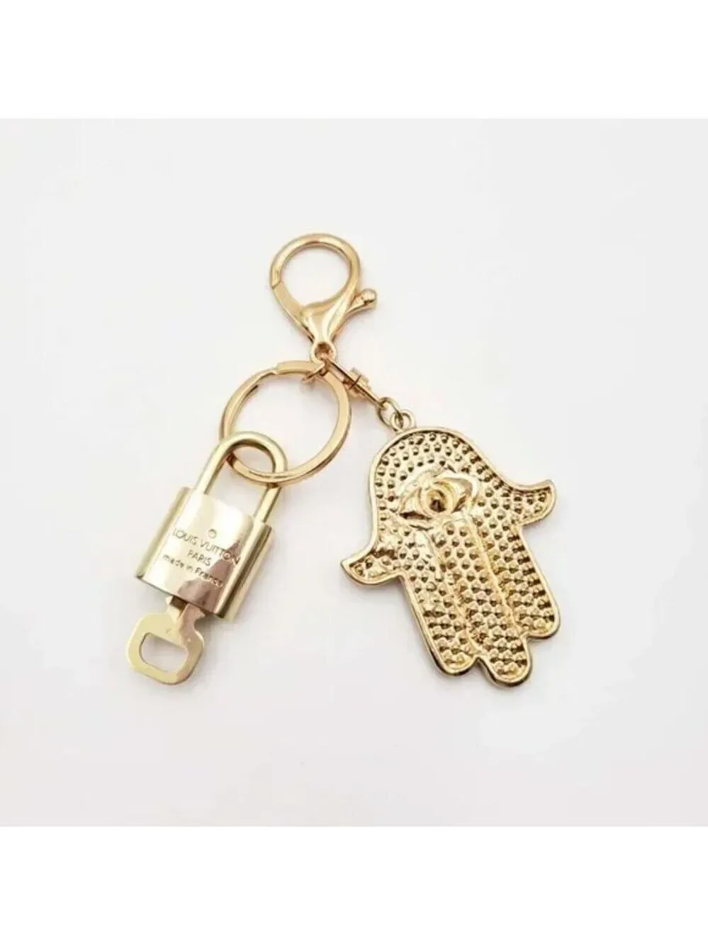 LV Authentic Gold Padlock 🔒 Key Set w/ Unbranded Evil Eye Keychain Charm